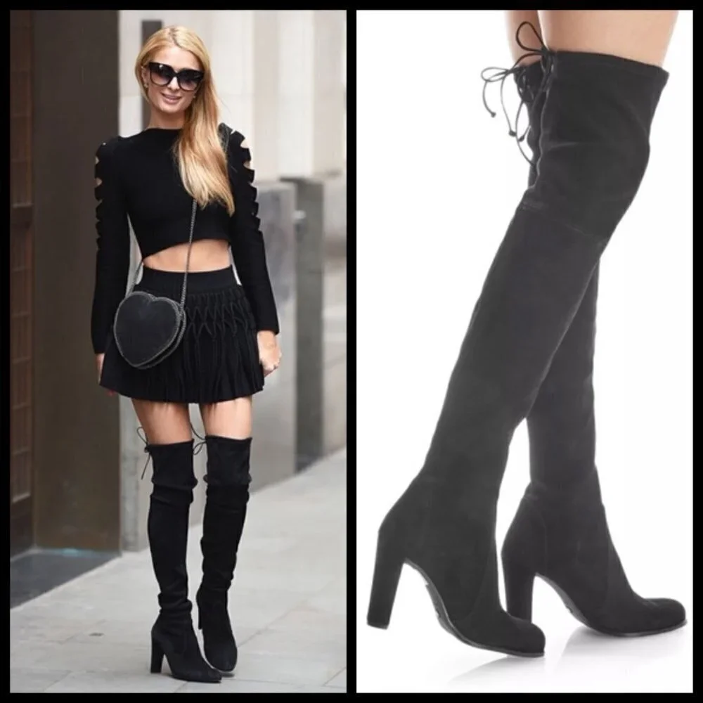 💕STUART WEITZMAN💕 Highland Suede Over-the-Knee Boots ~ Black 8.5